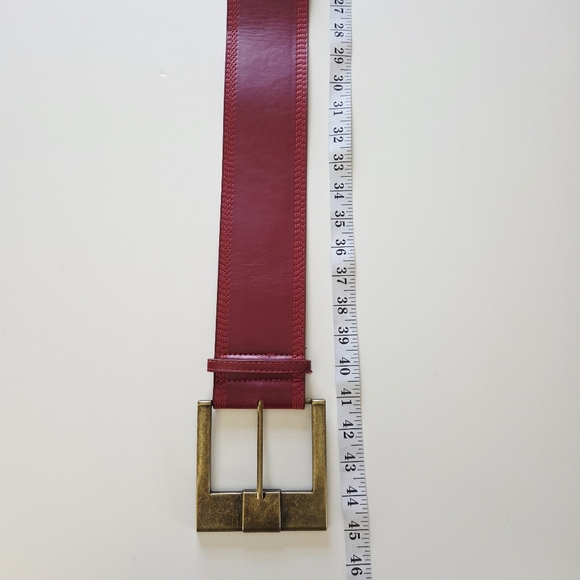 Wide Red Belt With Brass Buckle - Picture 7 of 8